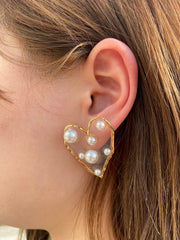 Gold Heart Pearl Resin Earrings