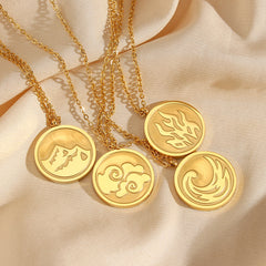 Stamped Natural Element Coin Pendant Necklace