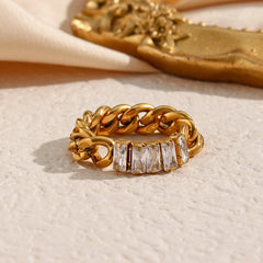 Gold Curb Chain Rhinestone Rings
