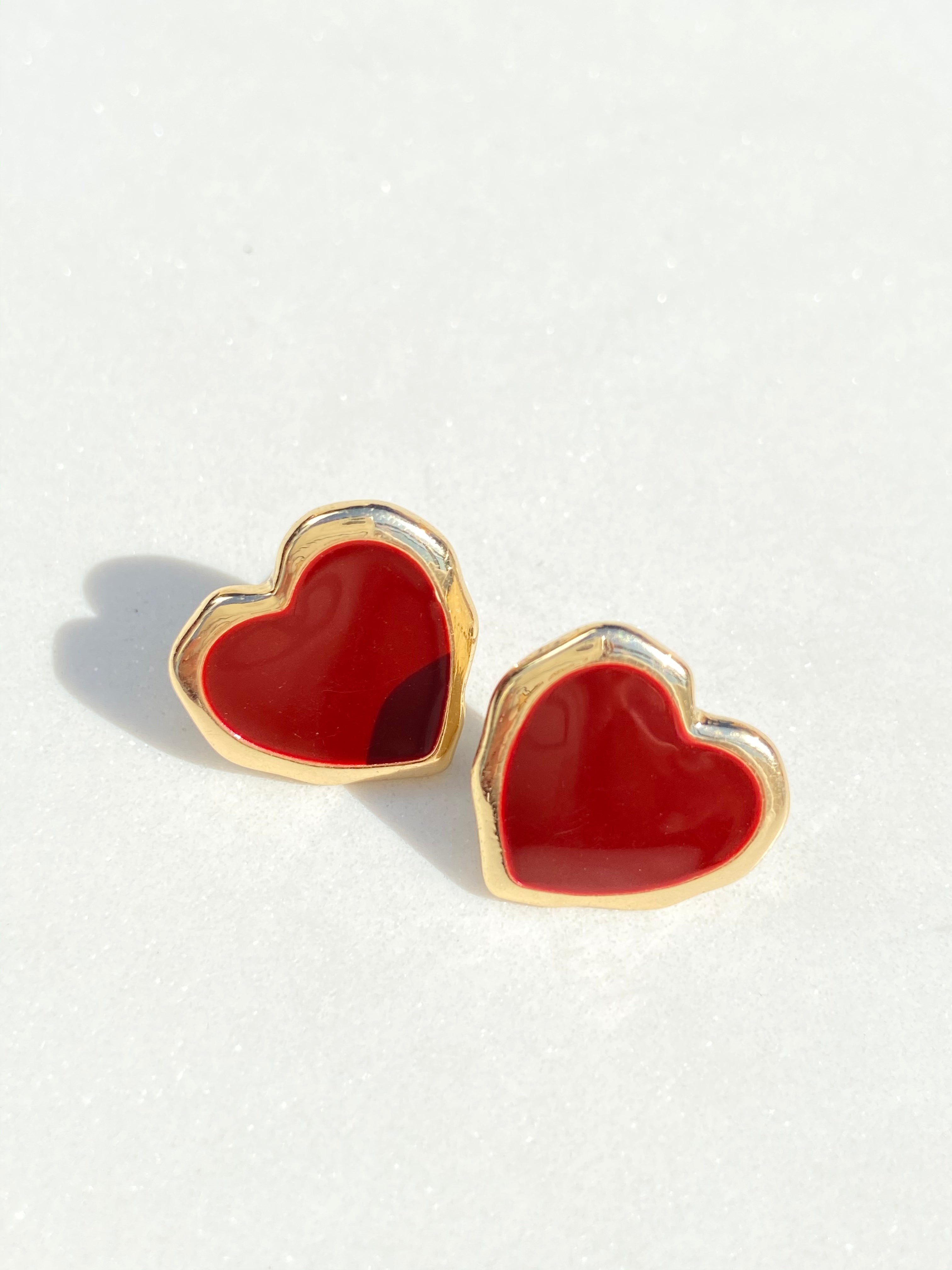 Red Solid Heart Earrings