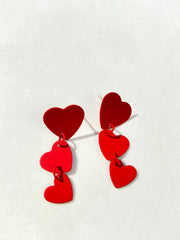 Red Triple Heart Drop Earrings