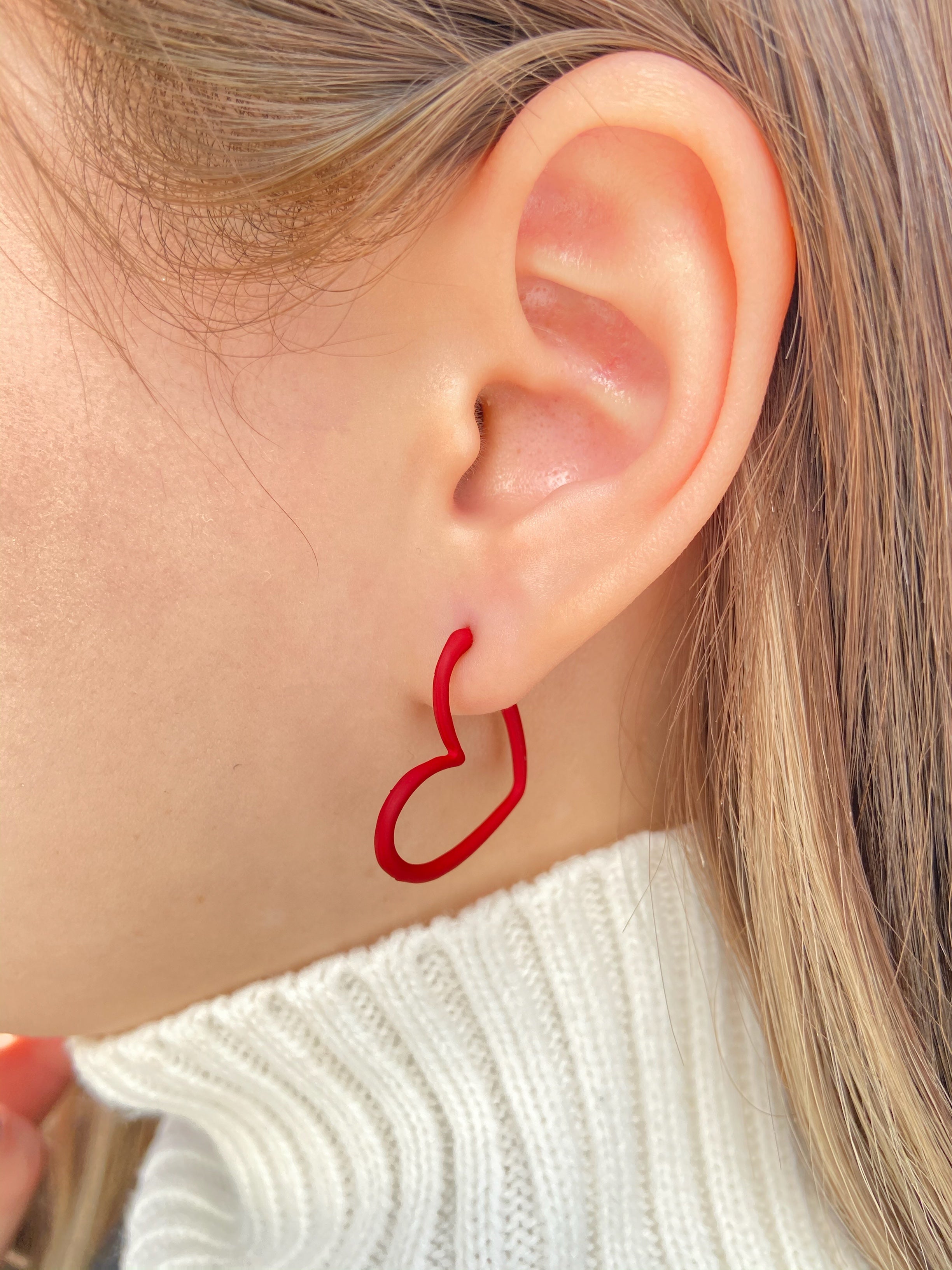 Red Matte Heart Hoop Earrings