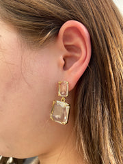 Gold Square Rhinestone Drop Earrings