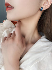 Chunky Enamel Earrings Blue Korean