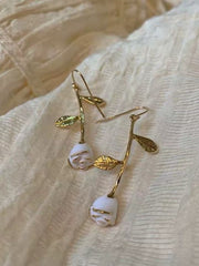 Vintage White Rose Drop Earrings