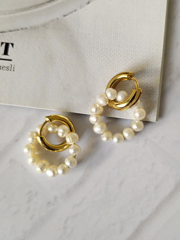 Dainty Pearl Huggie Earrings