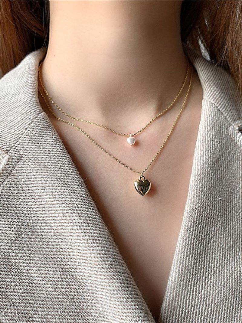 Double Heart Layered Gold Necklace