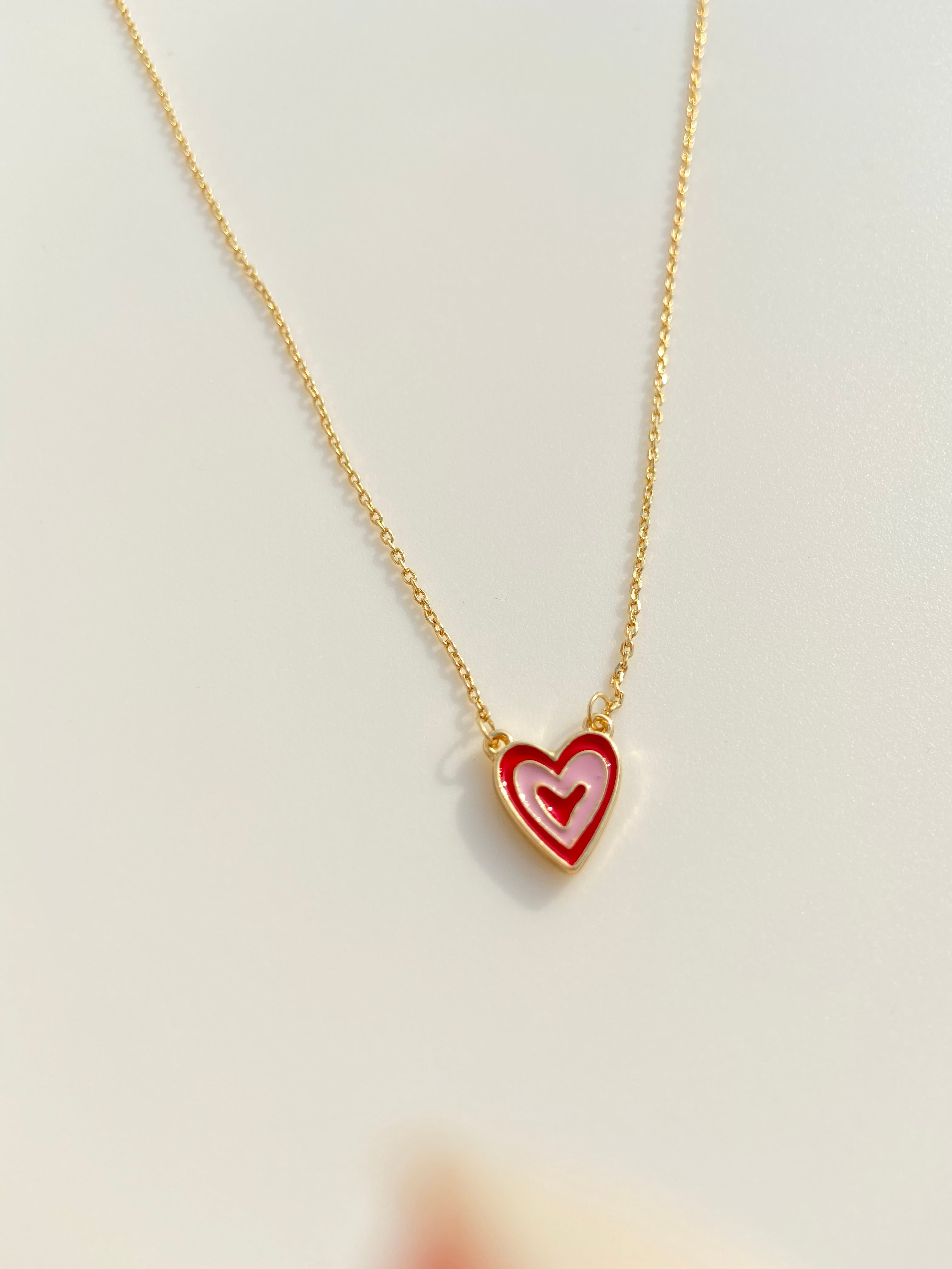 Gold Red Heart Necklace
