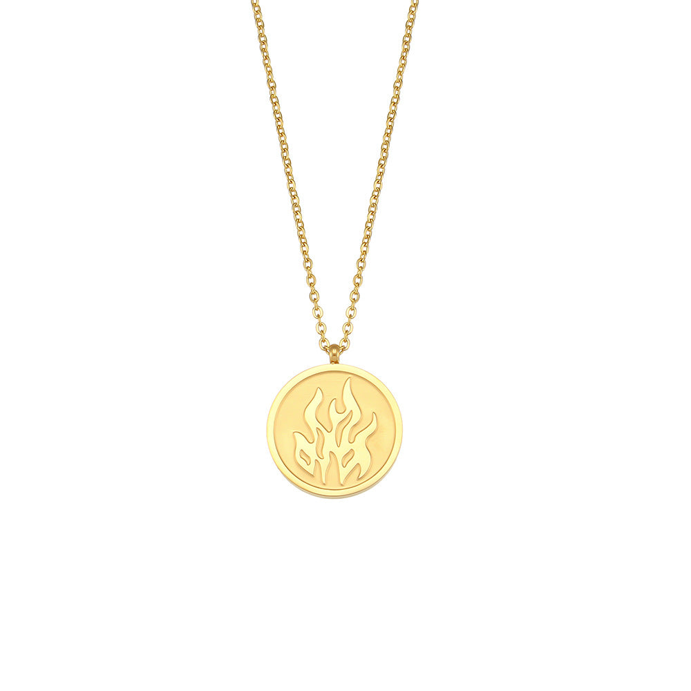 Stamped Natural Element Coin Pendant Necklace