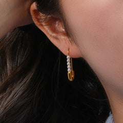 Delicate Pearl Safety Pin Earrings
