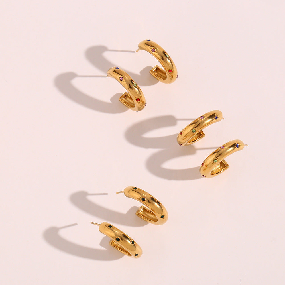 Chunky Gold Rhinestone Hoop Earrings