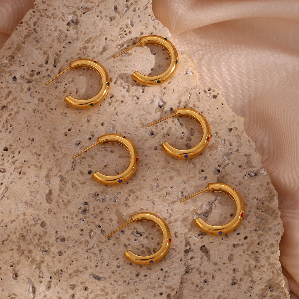 Chunky Gold Rhinestone Hoop Earrings