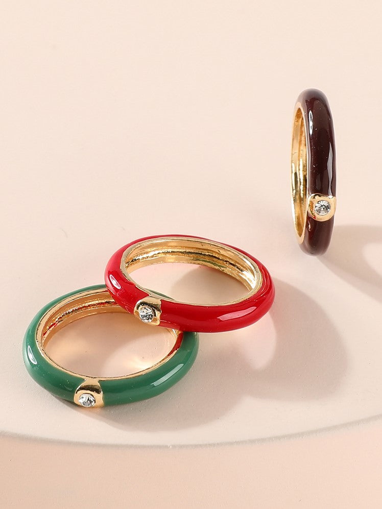 Colored Enamel Ring Set