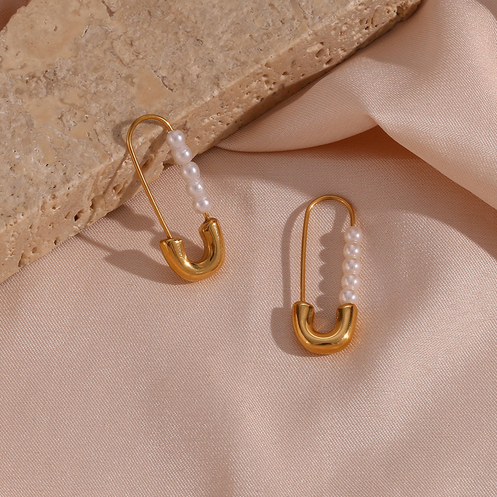 Delicate Pearl Safety Pin Earrings