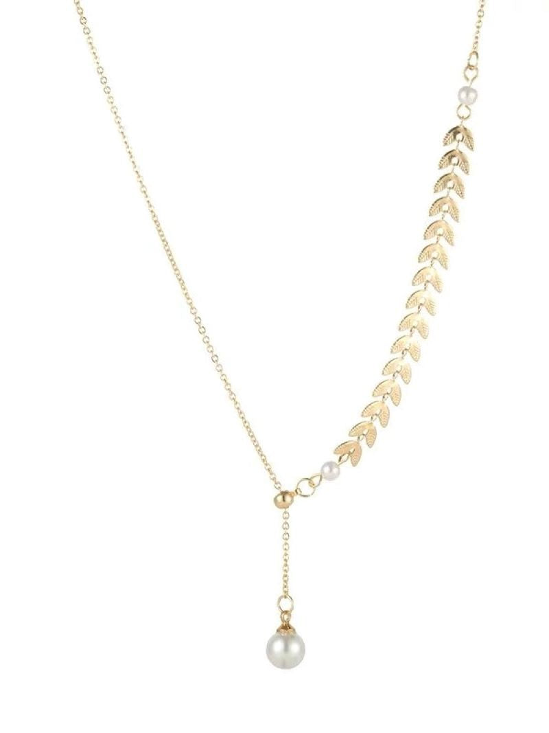Wheat & Pearl Pendant Gold Necklace