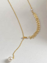 Wheat & Pearl Pendant Gold Necklace